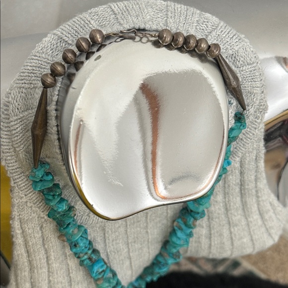 🤩Vintage OLD PAWN NATIVE AMERICAN INDIAN NUGGET TURQUOISE NECKLACE NAVAJO PEARL - Picture 12 of 16